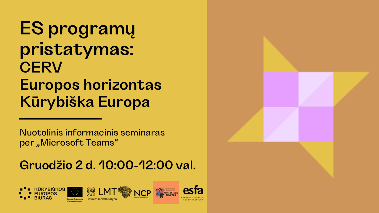 ES programų pristatymas: CERV, Europos horizontas ir Kūrybiška Europa